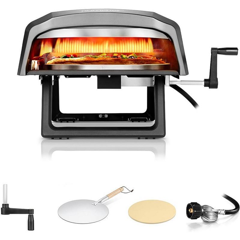 NutriChef Black Gas Outdoor Pizza Oven with Rotating Stone