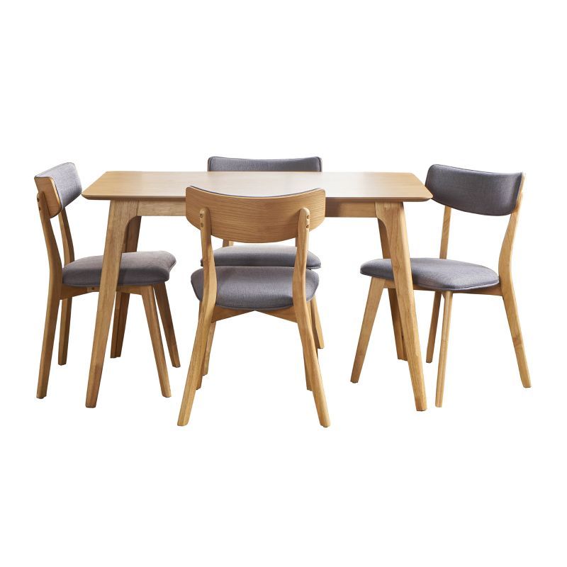 Mid-Century Natural Oak Dining Set with Dark Grey Fabric Chairs