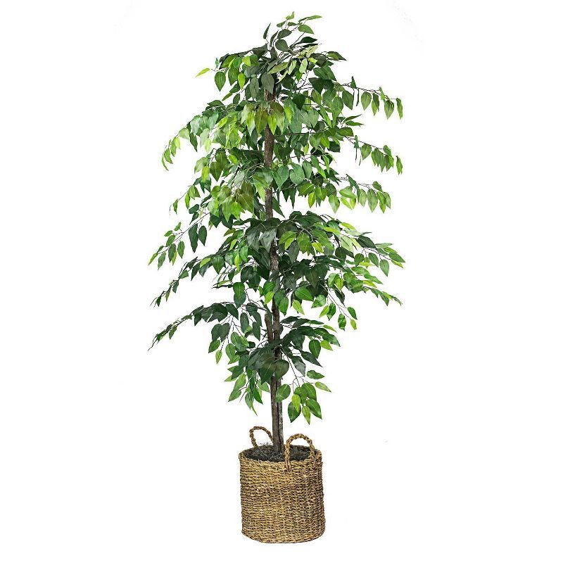 Verdant Charm 72" Faux Ficus Floor Plant in Handwoven Basket