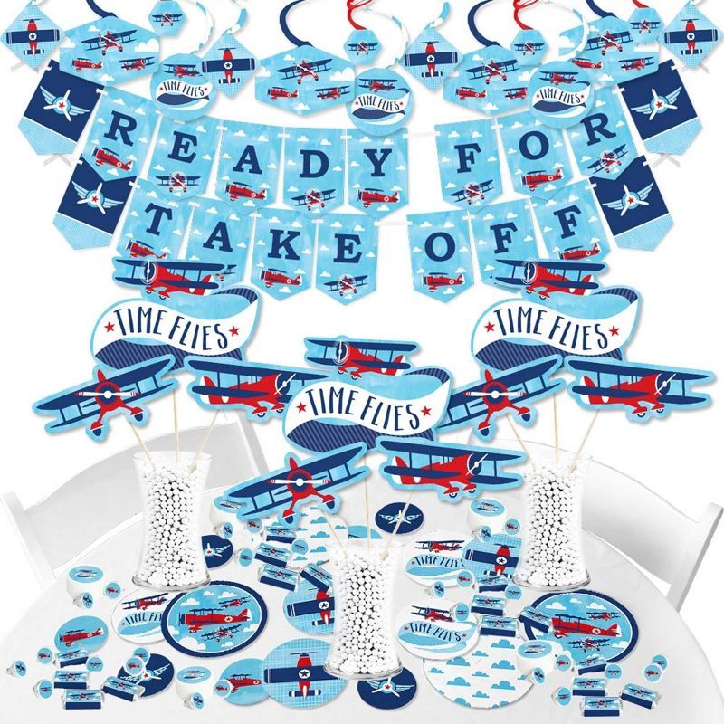 Vintage Airplane Baby Shower and Birthday Party Decoration Kit