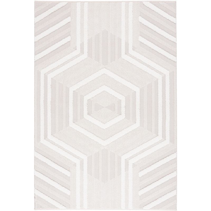 Ivory Geometric Flat Woven Synthetic Area Rug