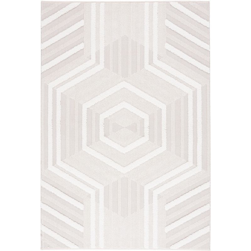 Ivory Geometric Flat Woven Synthetic Area Rug