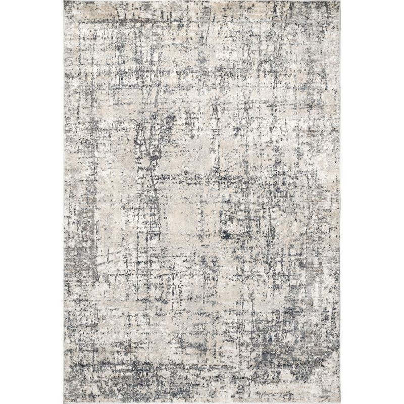 Modern Abstract Beige Synthetic Area Rug, 52"x24"