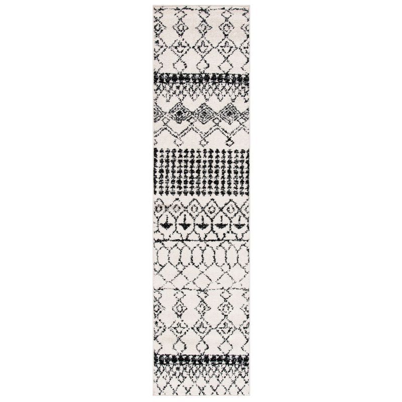 Ivory & Black Moroccan Boho Synthetic 2' x 9' Runner Rug