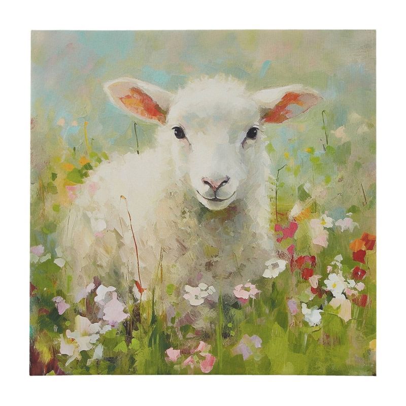 Madison Park Green and Multicolor Lamb Canvas Wall Art