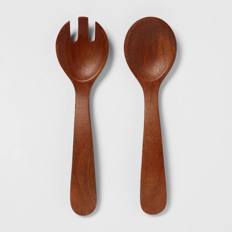 Dark Brown Wood 2-Piece Serving Utensils Set