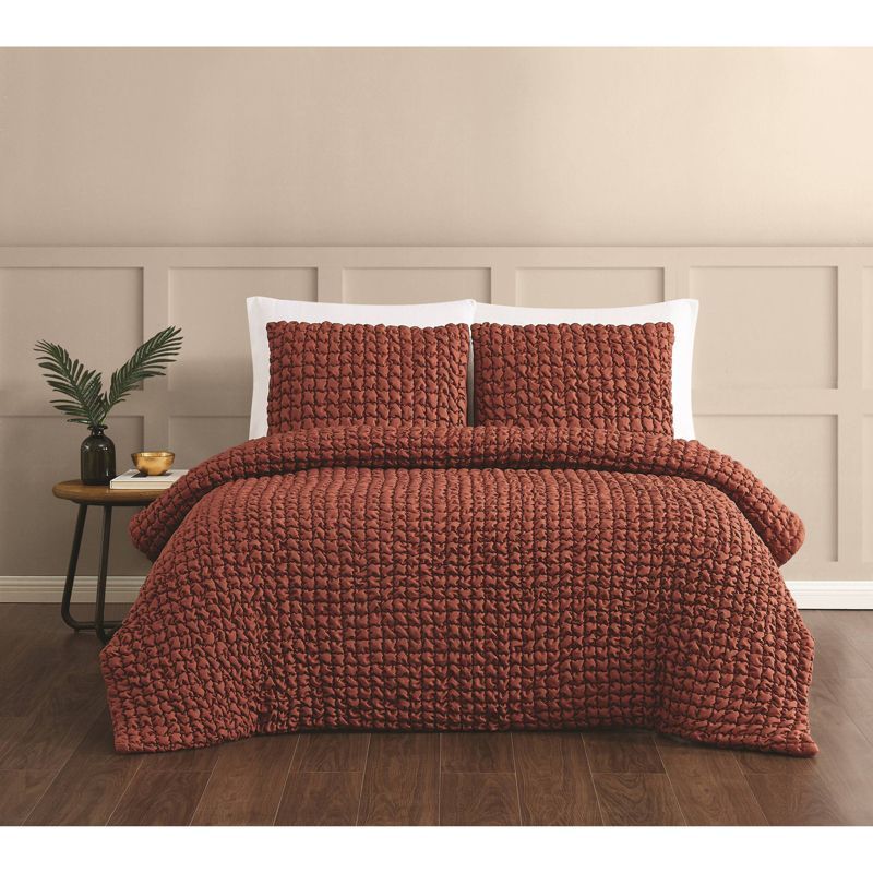 Rust Twin Microfiber Textured Puff Comforter Set