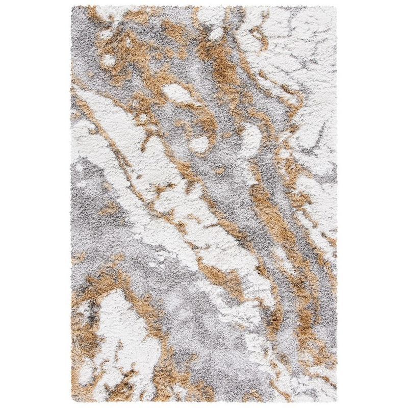 Grey and Gold Abstract Shag Synthetic Area Rug 3' x 5'