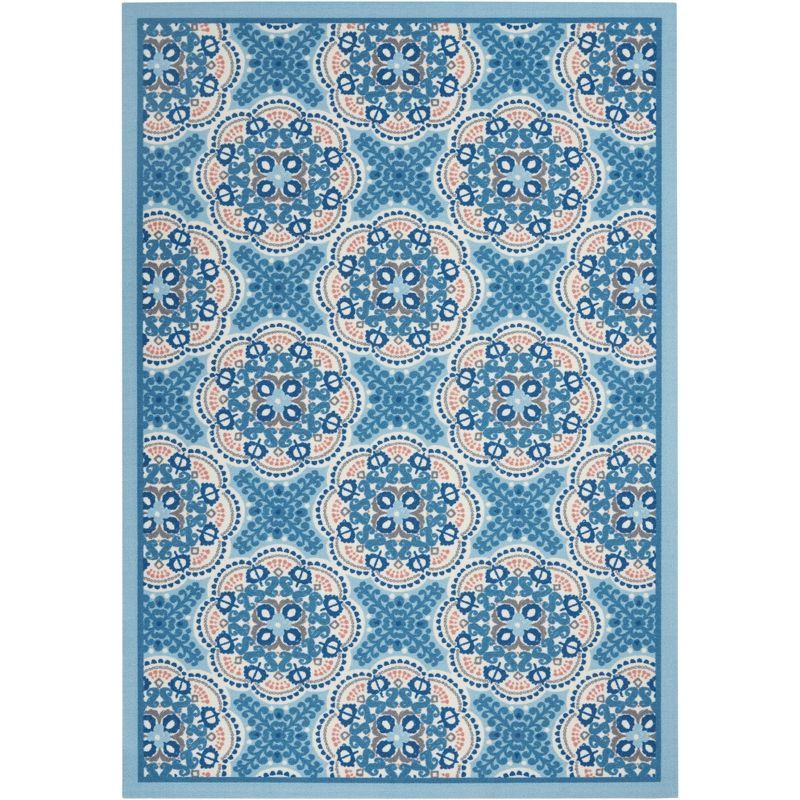 Blue Floral Synthetic Reversible 5' x 7' Area Rug