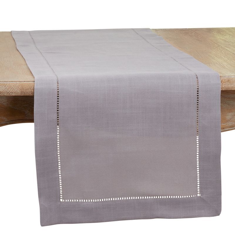 Slate Gray Hemstitched Polyester Table Runner, 16" x 90"