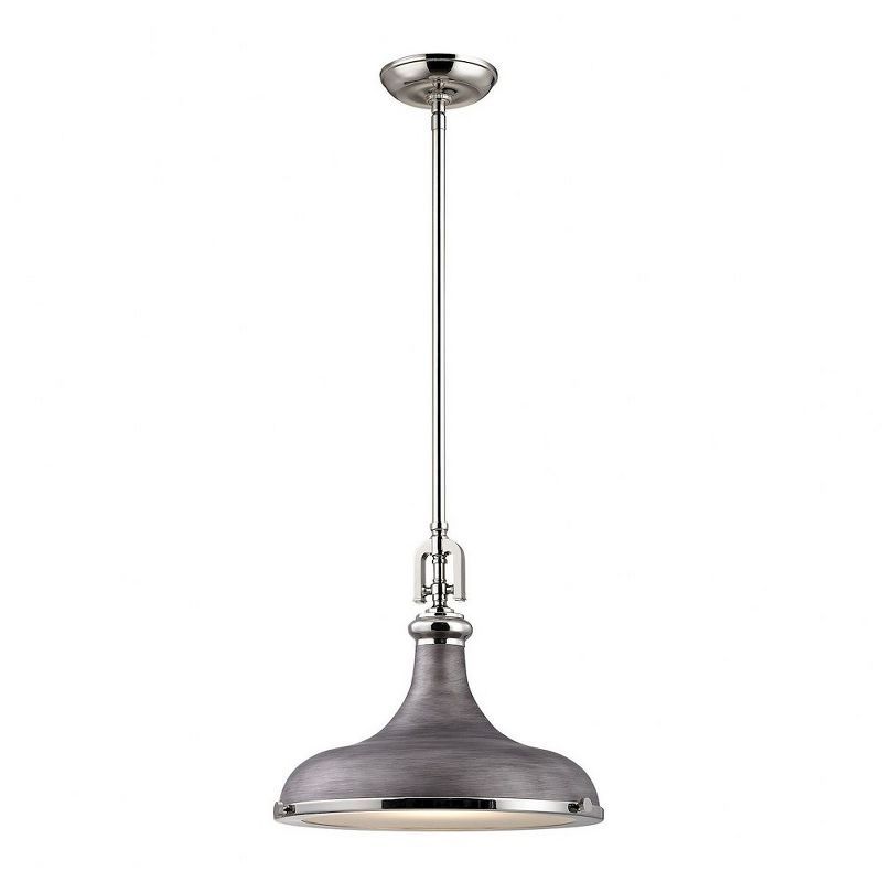 Transitional Rutherford 15-Inch Pendant in Polished Nickel & Weathered Zinc