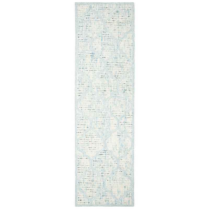 Ivory and Turquoise Hand-Tufted Wool Abstract Runner Rug