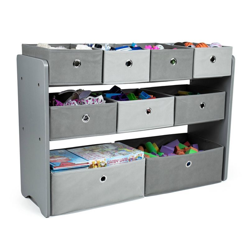 Gray 3-Tier Kids' Toy Organizer with 9 Fabric Bins