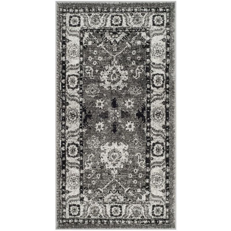 Grey and Black High Pile Floral Area Rug