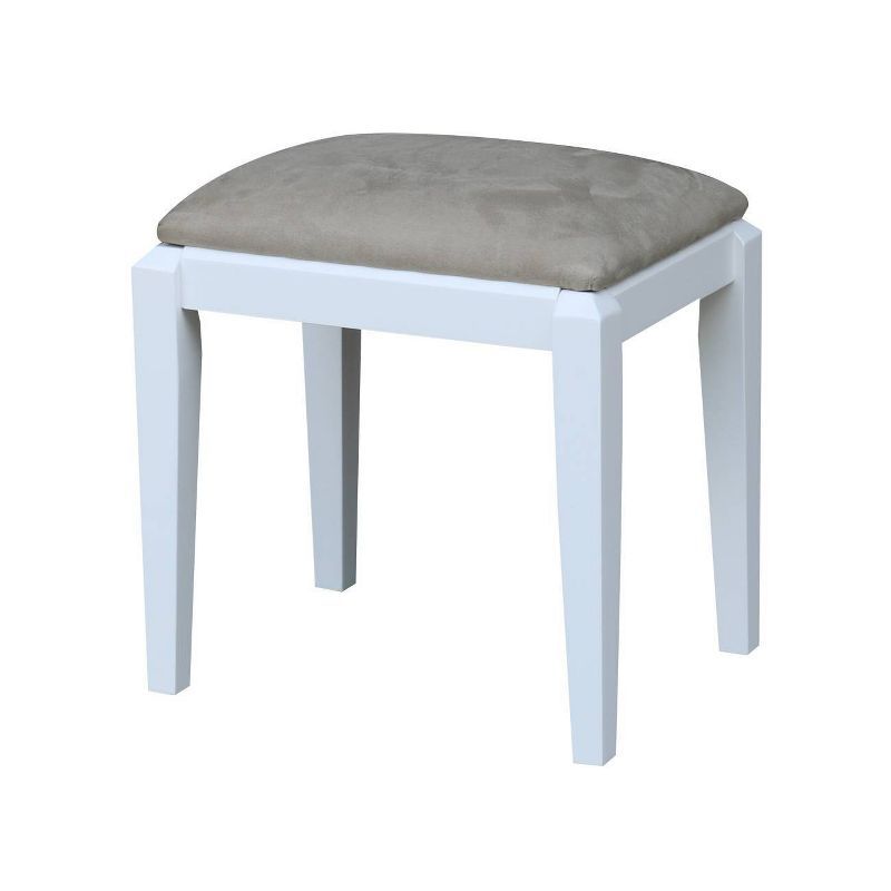 Gray Microfiber Upholstered Vanity Bench with White Frame