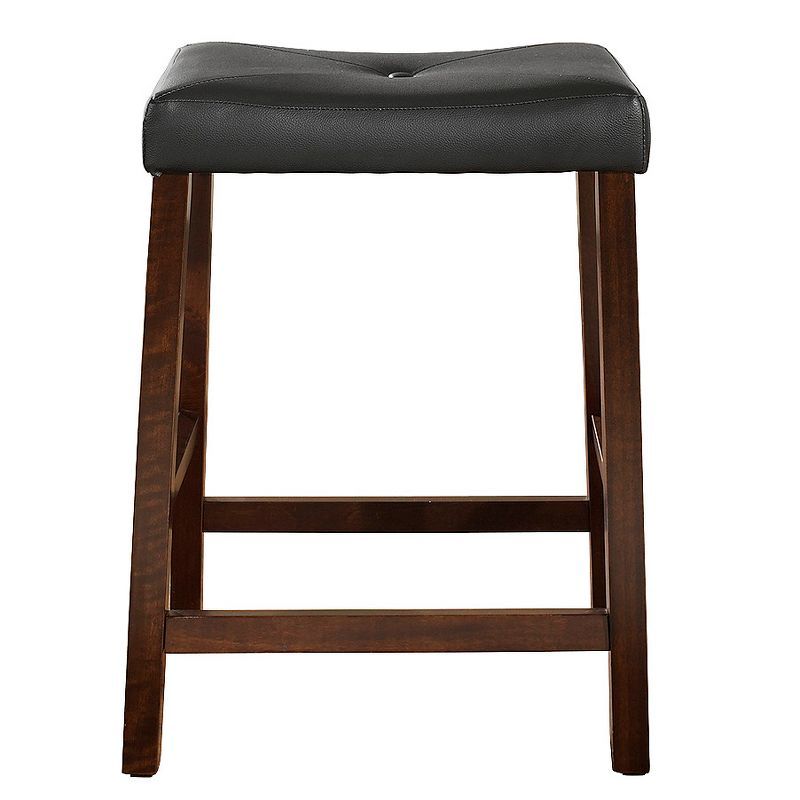 Vintage Mahogany 24" Backless Saddle Style Barstools with Leather Seat, Set of 2