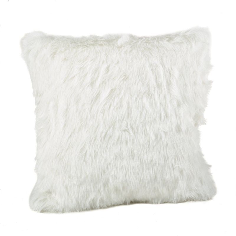 White Faux Fur Down Filled Square Throw Pillow