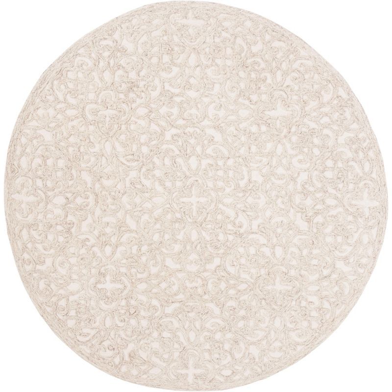 Camel and Ivory 6' Round Hand-Tufted Wool Area Rug