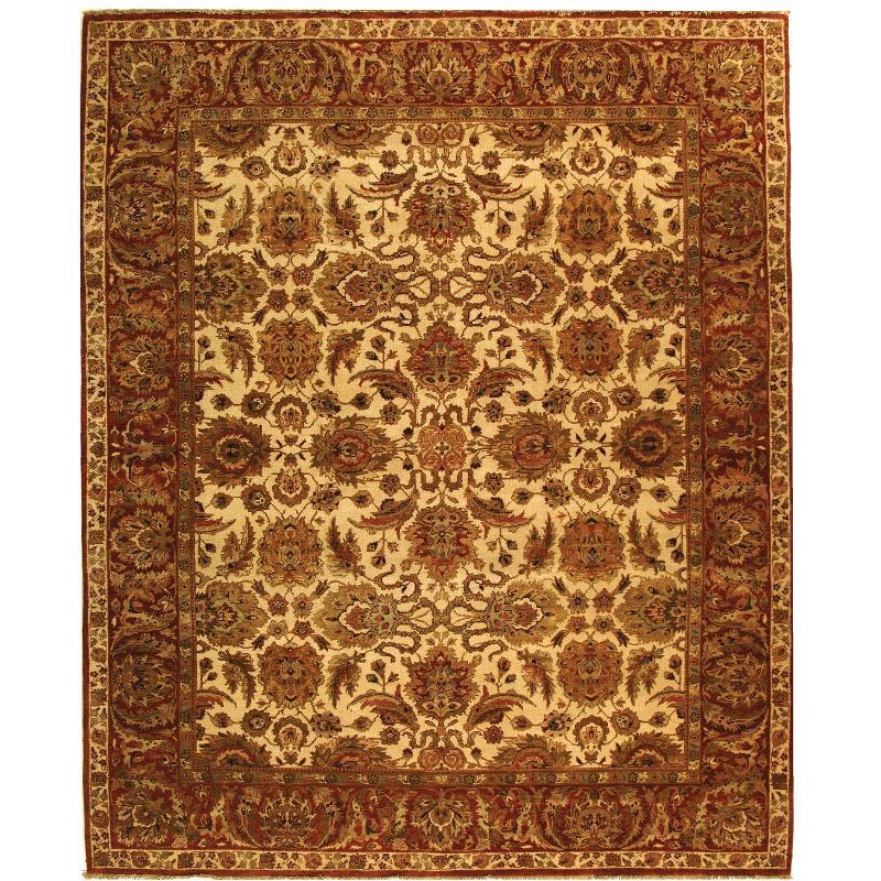 Ivory and Rust Hand-Knotted Wool Area Rug 6' x 9'