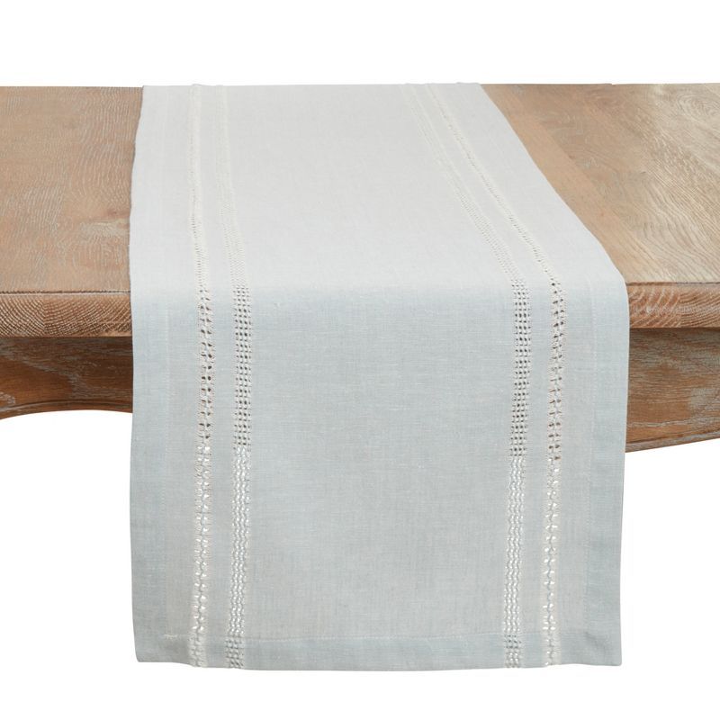 Gray Hemstitch Cotton Linen Table Runner, 13"x72"