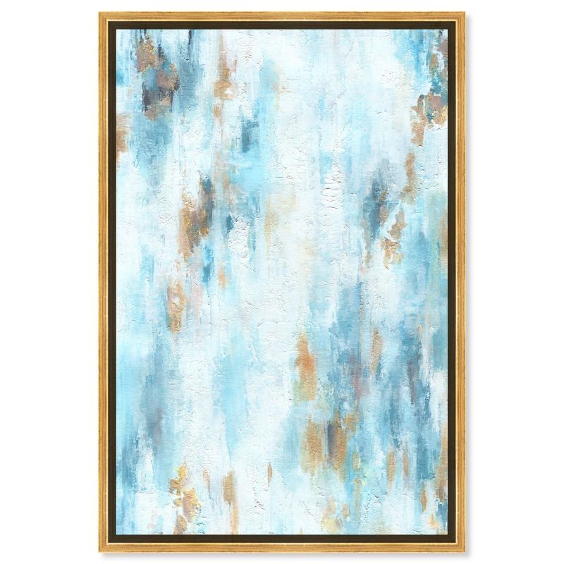 Large Blue and Gold Abstract Canvas Wall Art with Wooden Frame