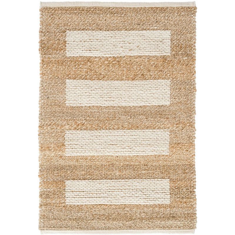 Ivory and Natural Jute Cotton Stripe Runner Rug 2.5 x 8