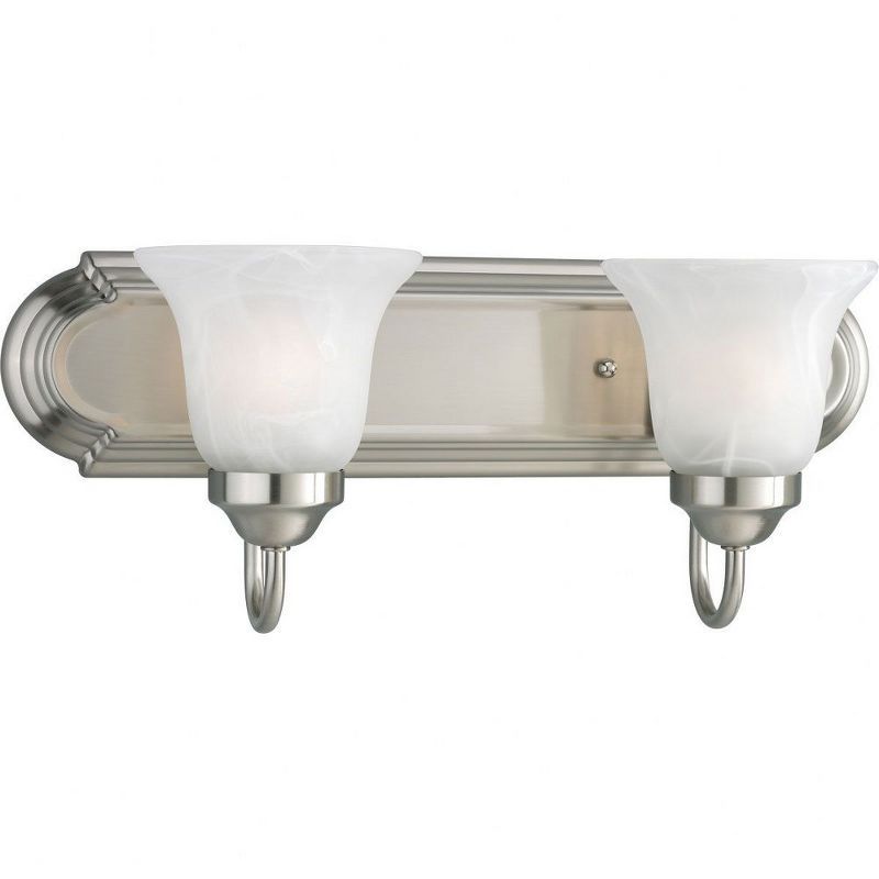 Brushed Nickel 2-Light Vanity with Alabaster Glass Shades