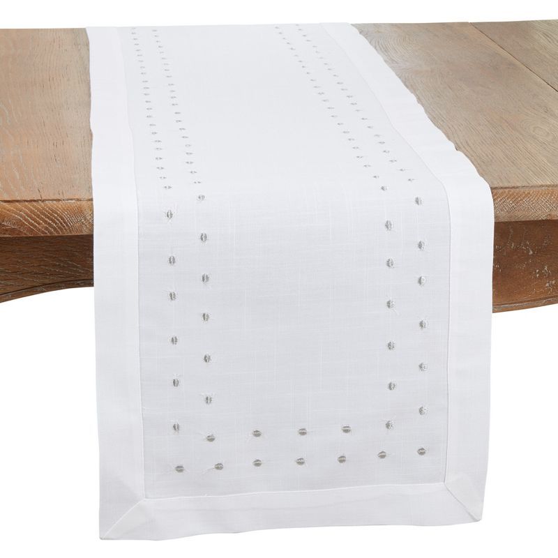 White Polka Dot Polyester Table Runner with Classic Design