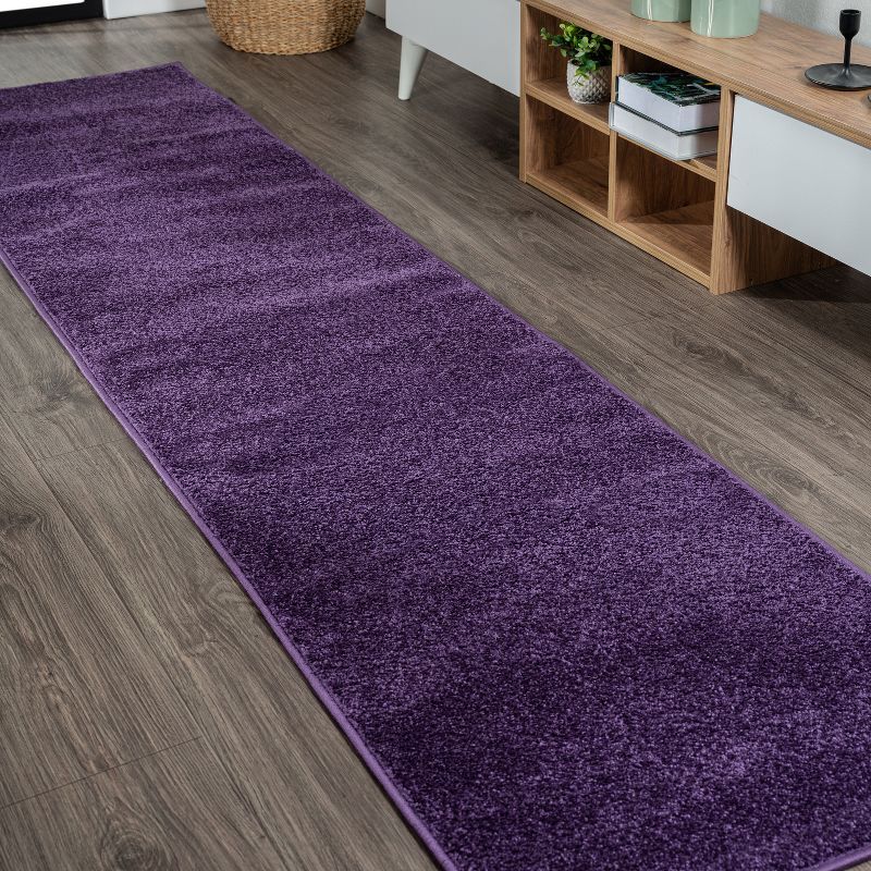 Haze Purple Solid Low-Pile Synthetic Runner Rug