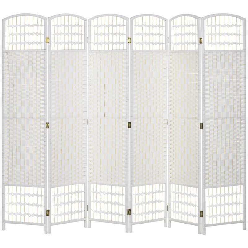 White 6-Panel Handwoven Folding Privacy Screen