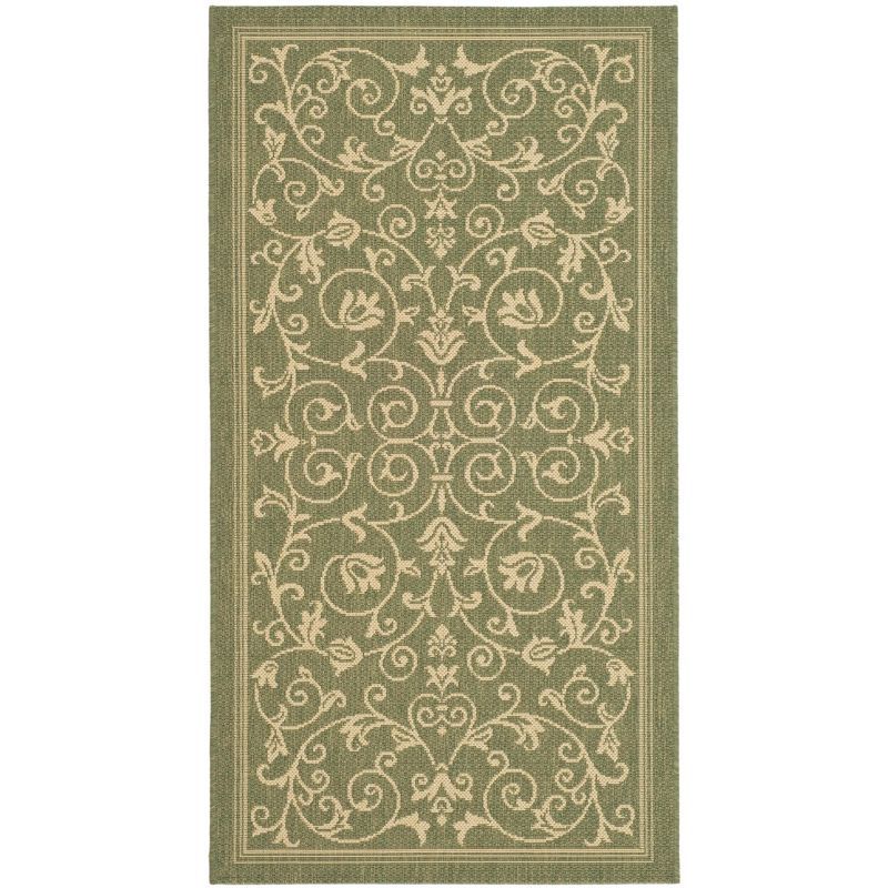 Olive and Natural 31" Square Synthetic Easy Care Rug