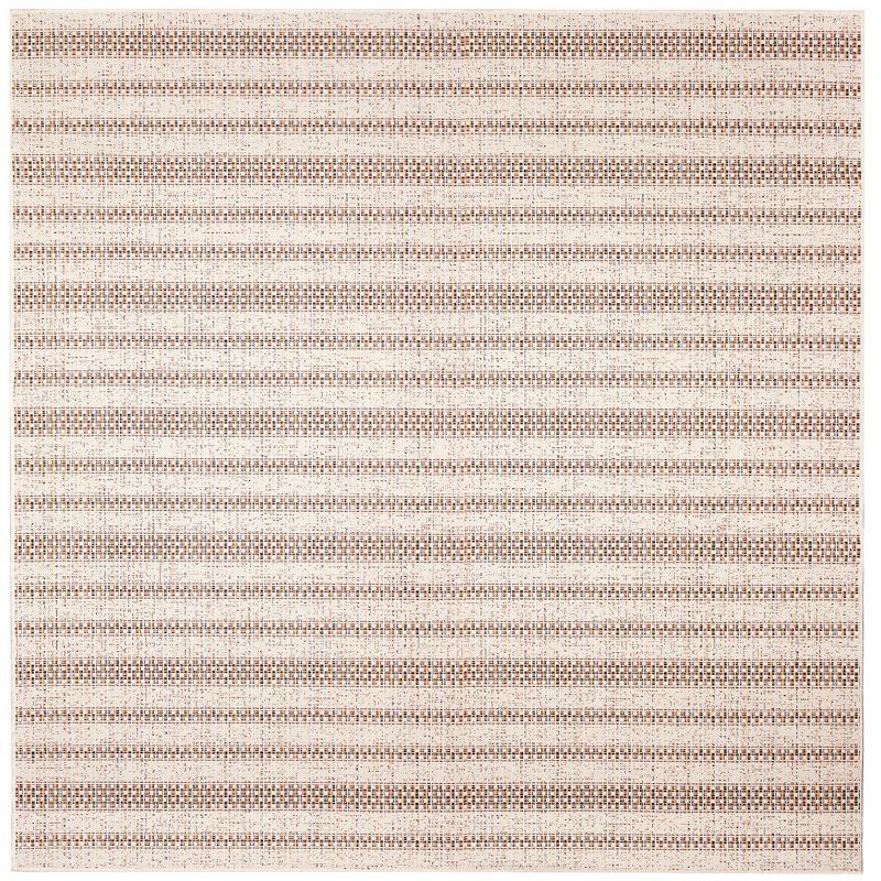 Ivory Mosaic Stripe 95" Round Synthetic Indoor/Outdoor Rug