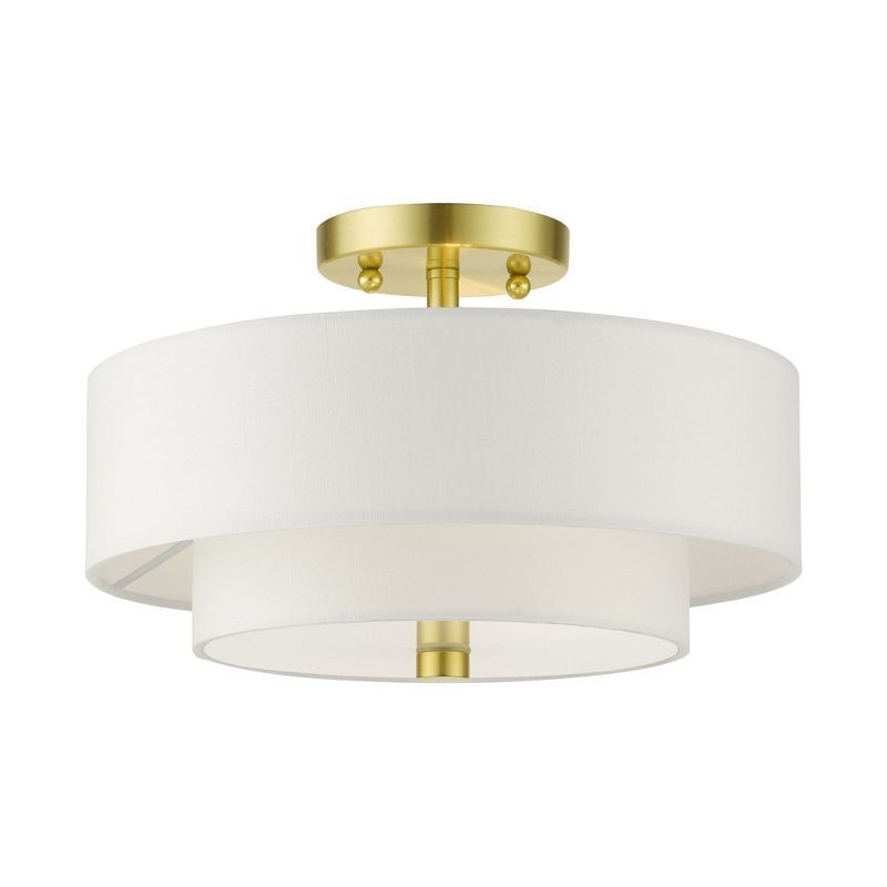 Satin Brass Glass Drum 2-Light Semi-Flush Mount