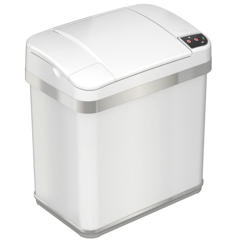 Touchless White Stainless Steel Sensor Trash Can, 2.5-Gallon