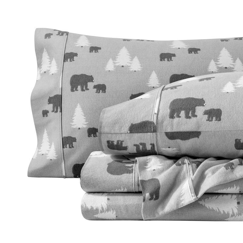 King Gray Cotton Flannel Kodiak Plaid Sheet Set