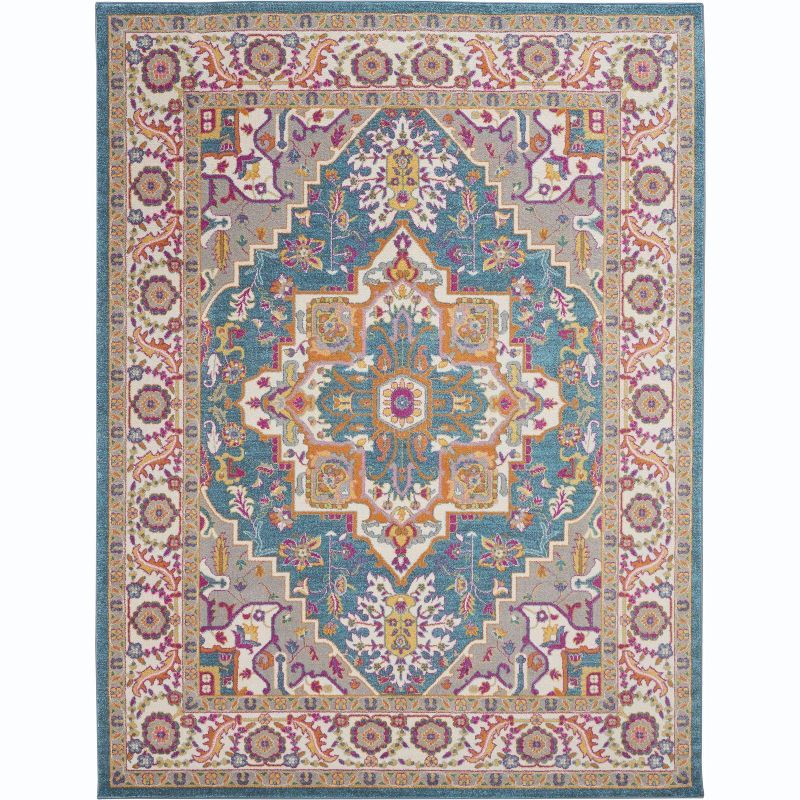 Bohemian Teal Multicolor Floral Synthetic Area Rug 6'7" x 9'6"