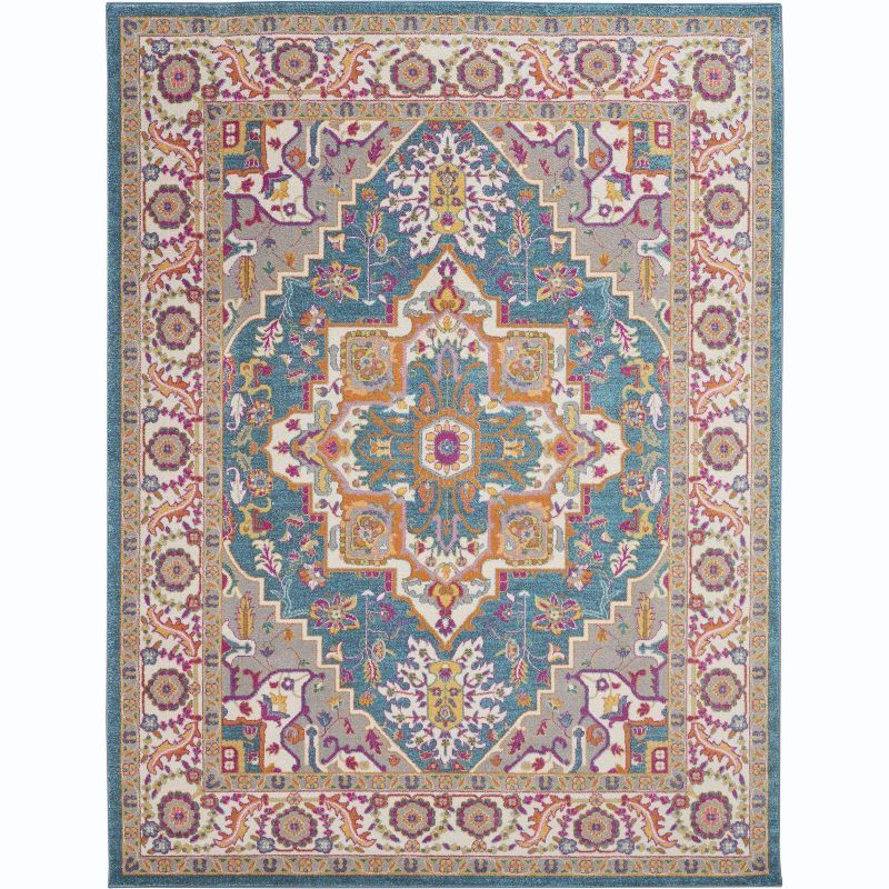 Bohemian Teal Multicolor Floral Synthetic Area Rug 6'7" x 9'6"