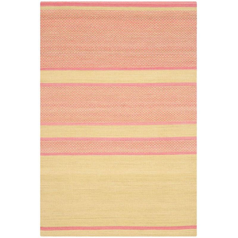 Lime and Pink Wool Flat Woven 4' x 6' Reversible Area Rug