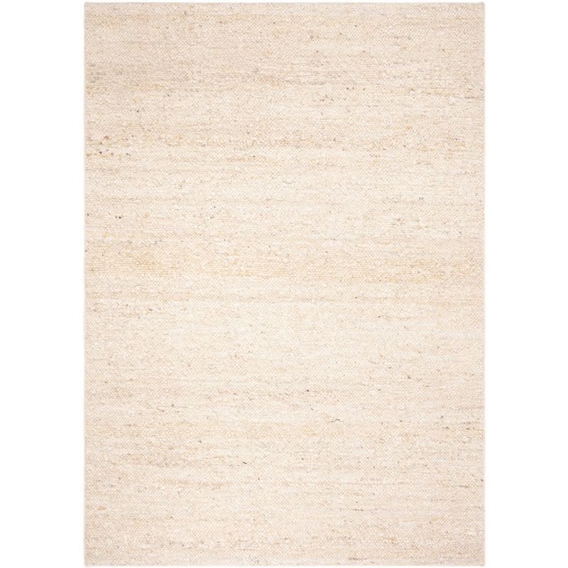 Ivory Handwoven Wool Rectangular Area Rug 5' x 8'