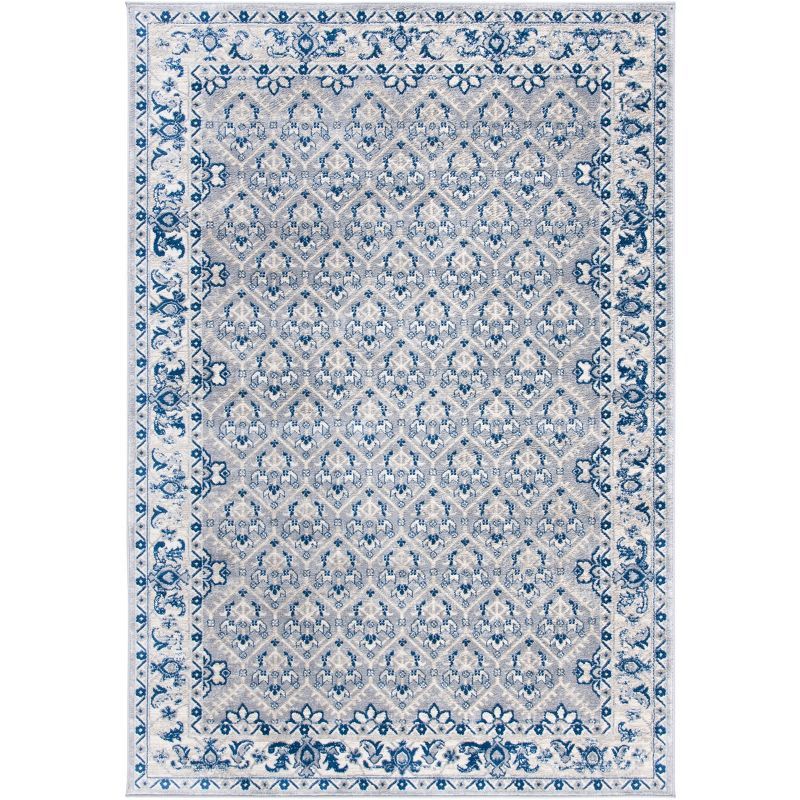 Navy and Light Grey Synthetic 4' x 6' Hand-Knotted Area Rug