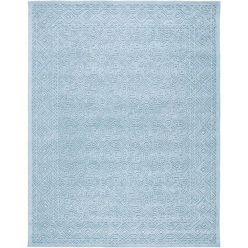Handmade Textural Blue Wool Round Rug - 9' x 12'
