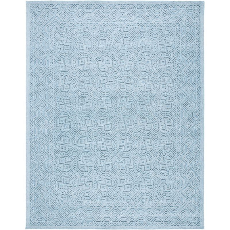 Blue Geometric Hand-Tufted Wool Area Rug 6' x 9'