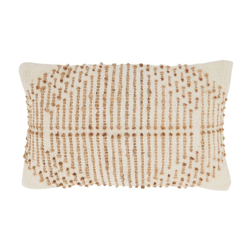 Natural Woven Diamond Pattern Rectangular Throw Pillow