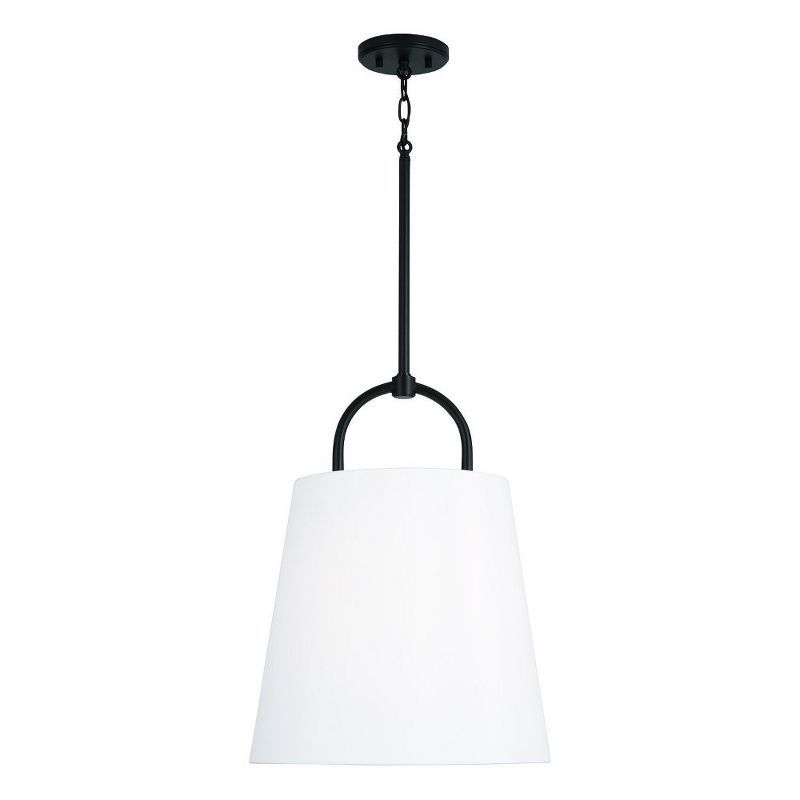 Brody Matte Black 1-Light Pendant with White Fabric Shade