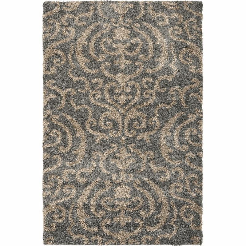 Gray and Beige Rectangular Shag Area Rug 4' x 6'