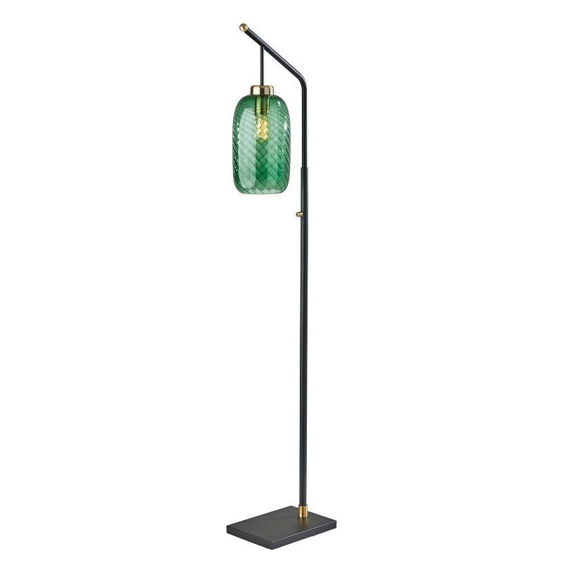 Edison Black and Brass Floor Lamp with Green Glass Shade