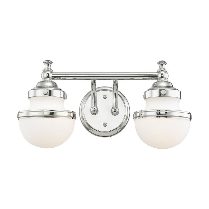 Polished Chrome Two-Light Bath Vanity with Opal Glass Shades