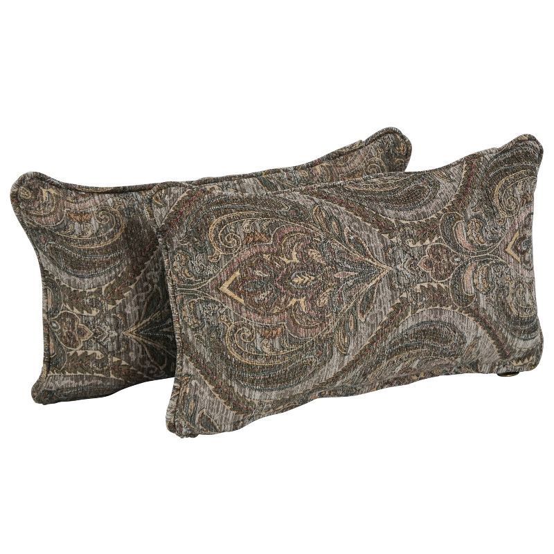 Blazing Needles Grey Damask Chenille Rectangular Throw Pillows, Set of 2