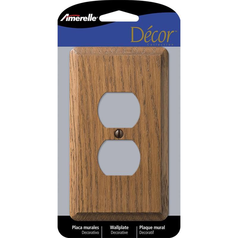 Amerelle Medium Oak 1-Gang Duplex Wood Wall Plate