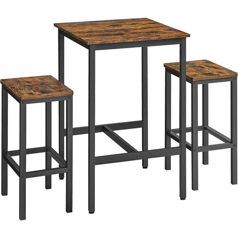 Rustic Brown and Black Particle Board Pub Table Set